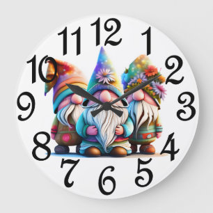 Glückliche Gnome  Große Wanduhr