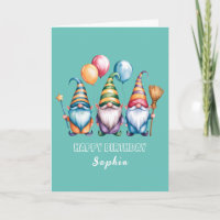 Glückliche Gnome mit Ballons und Zauberstab