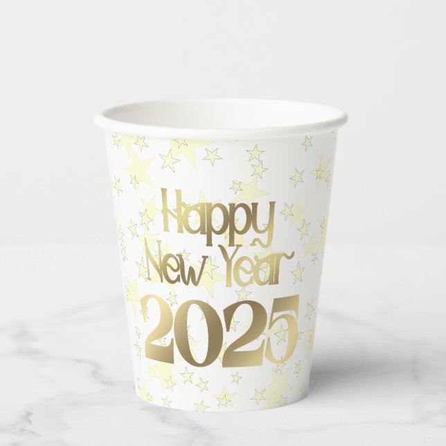Glückliche Gold Stars für das neue Jahr Pappbecher (Vorderseite)