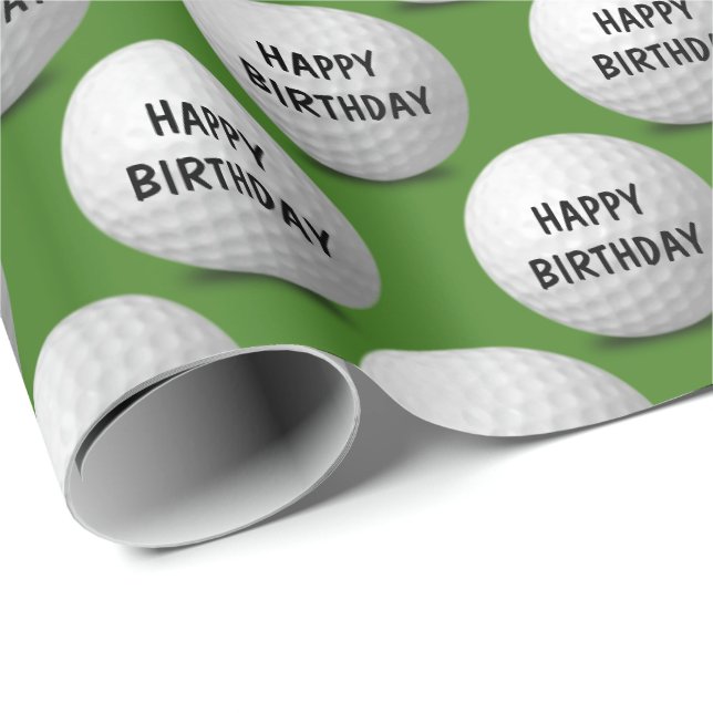 Glückliche Golfbälle zum Geburtstag auf Grün Geschenkpapier (Rolleneckpunkt)