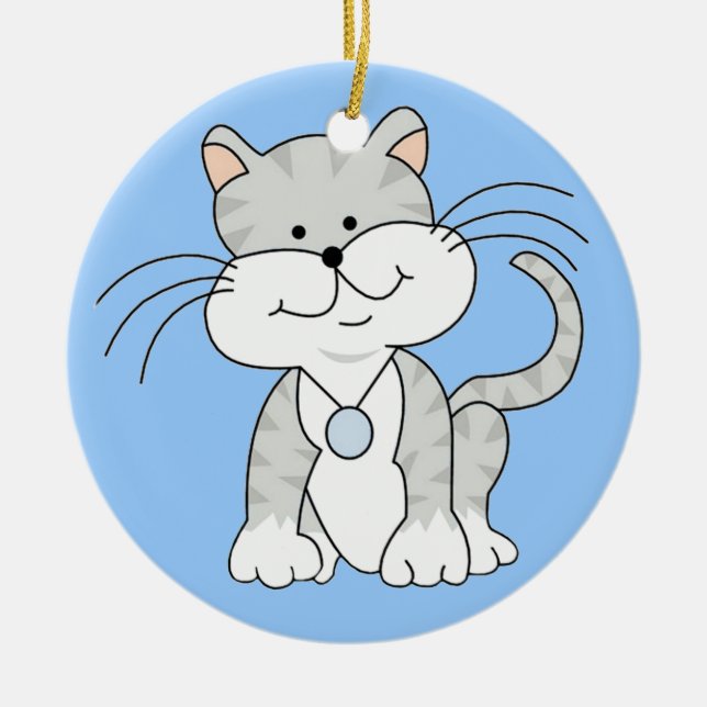 Glückliche graue Miezekatze Keramik Ornament (Vorne)