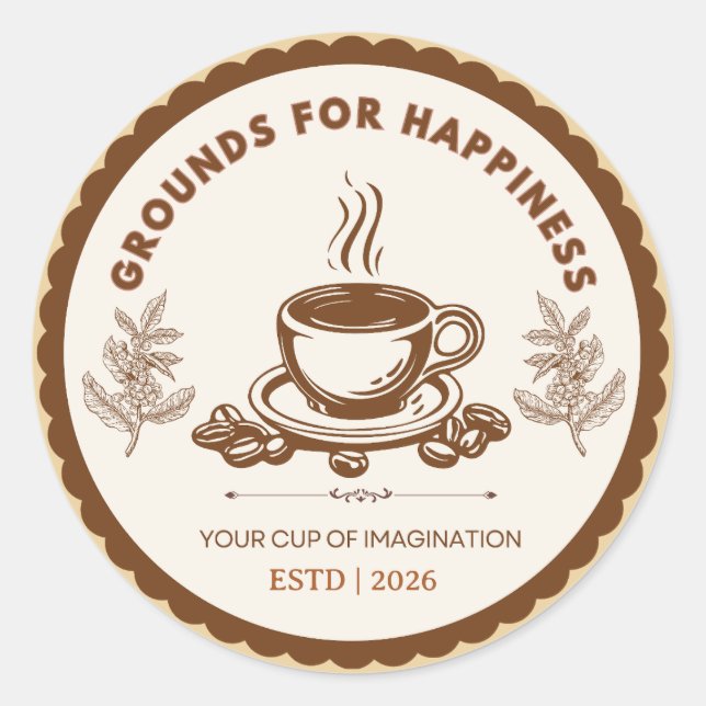 Glückliche Gründe Kaffee-Logo Runder Aufkleber (Vorderseite)