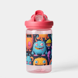 Glückliche Gruppe farbenfroher Monster auf schwarz Trinkflasche