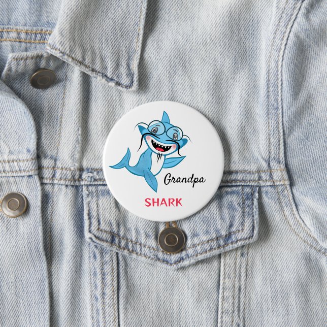 Glückliche Haifamilie Opa Shark Button (Beispiel)
