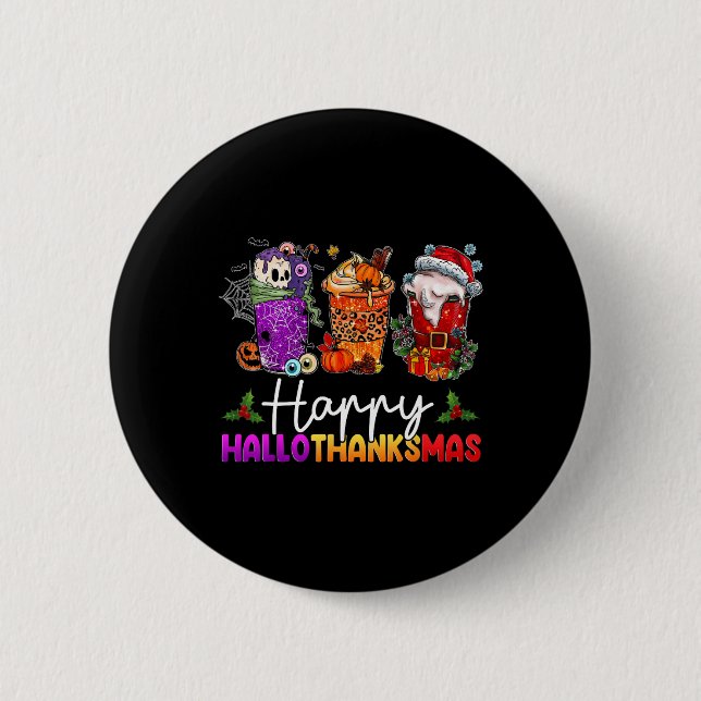 Glückliche Hallothanksmas Halloween-Kaffeetasse Da Button (Vorderseite)
