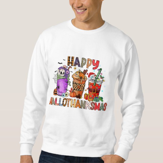 Glückliche Hallothanksmas Halloween-Kaffeetasse Da Sweatshirt (Vorderseite)