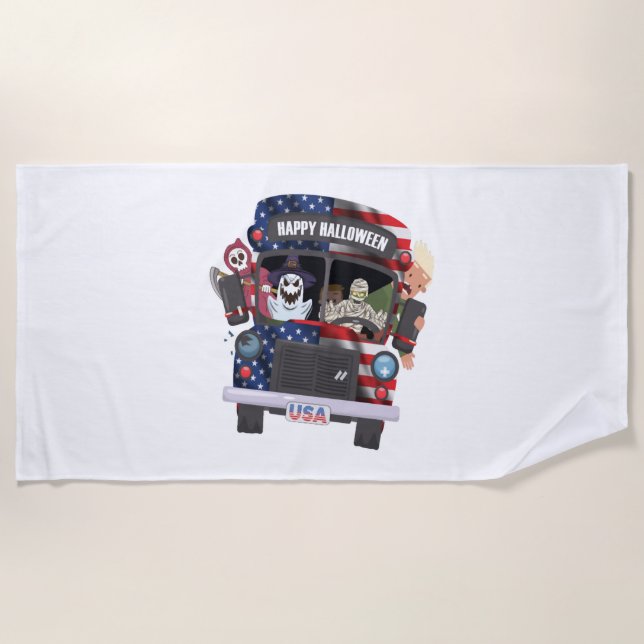 glückliche halloween bus Shirt Party Menschen Strandtuch (Vorderseite)