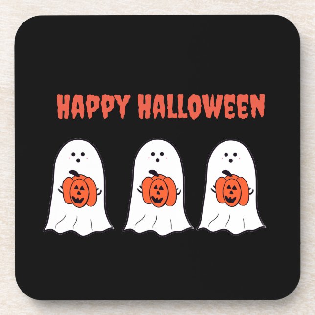Glückliche Halloween-Geister mit Jack-o-Lanterns Getränkeuntersetzer (Vorderseite)
