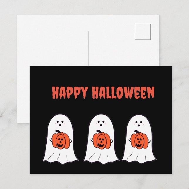 Glückliche Halloween-Geister mit Jack-o-Lanterns Postkarte (Vorne/Hinten)