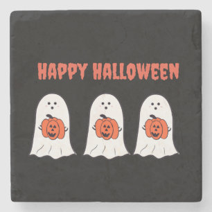 Glückliche Halloween-Geister mit Jack-o-Lanterns Steinuntersetzer