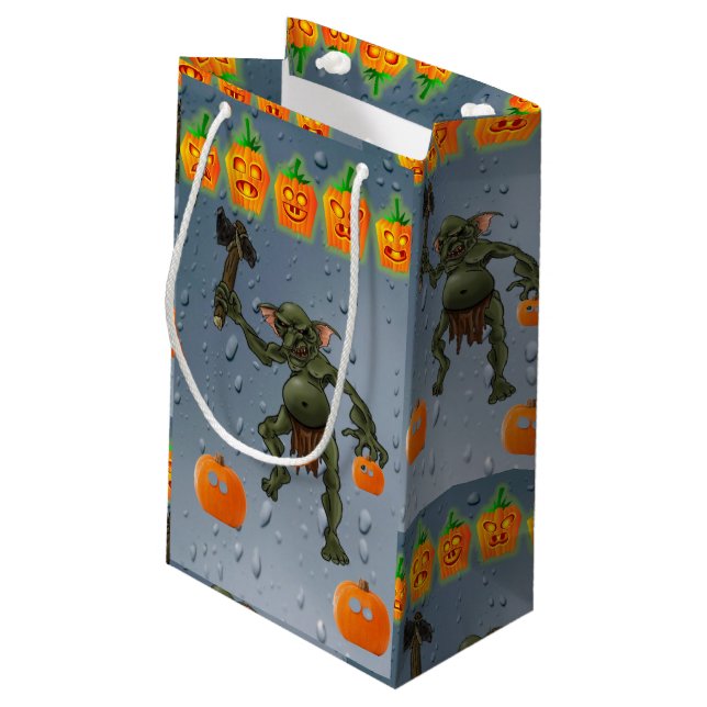 Glückliche Halloween-Geschenktasche, Goblin Kleine Geschenktüte (Rückseite Schrägansicht)