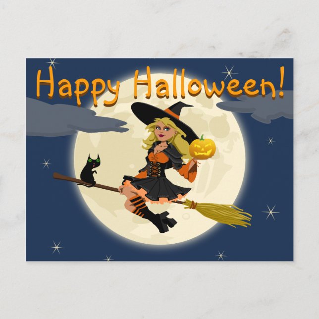 Glückliche Halloween-Hexe-Postkarte Postkarte (Vorderseite)