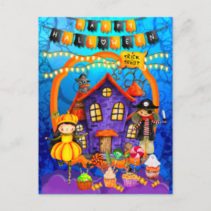 Glückliche Halloween-Kostümkinder Party-Feier Postkarte