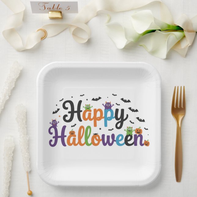 Glückliche Halloween-Monster Pappteller (Hochzeit)