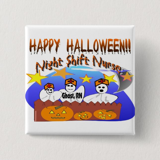 Glückliche Halloween-Nachtschicht-Krankenschwester Button (Vorderseite)