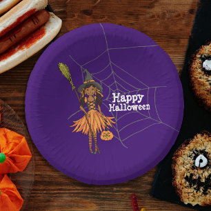 Glückliche Halloween-Party süße Mädchen Kinder Pappteller
