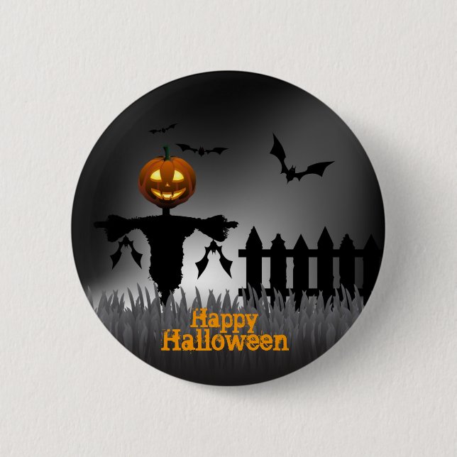 Glückliche Halloween- - Scarecrrowlaterne Button (Vorderseite)