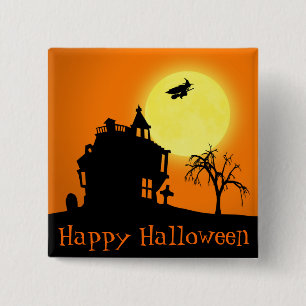 Glückliche Halloween-Silhouette-Landschaft Button