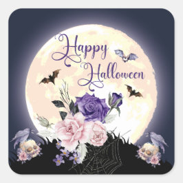 glückliche halloween spooker Mond und Aquarellfarb Quadratischer Aufkleber