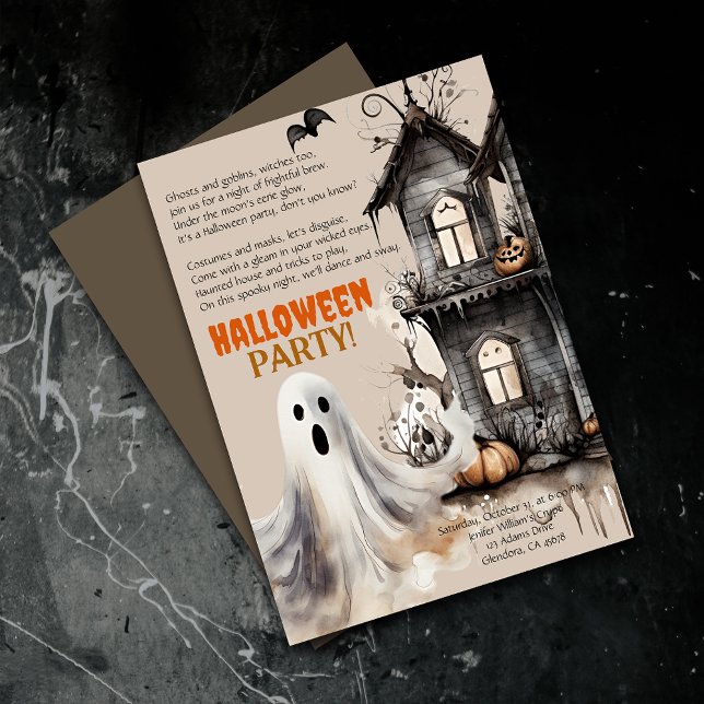 Glückliche Halloween Spooky Ghost Party Gedicht Ei Ankündigung (Elevate your upcoming event with uniquely designed Halloween invitations featuring a spooky poem!)