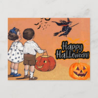 Glückliche Halloween-Vintage Kinder, Hexe, Kürbisk