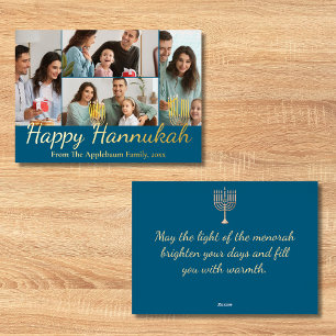 glückliche hannukah , 4 Fotos kollagen blau & gold Folien Feiertagskarte