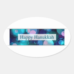 glückliche hanukkah (bokeh) ovaler aufkleber