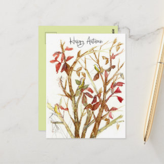 Glückliche Herbstfarben Baum Vögel Zweige Postkarte
