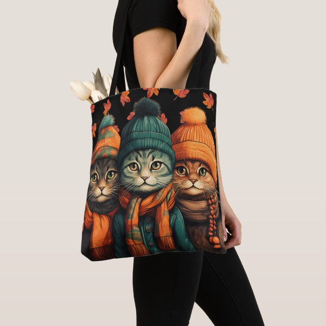 Glückliche Herbstkatzen-Tasche (Von Nahem)