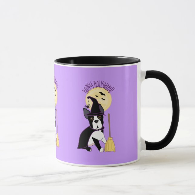 Glückliche Hexe Halloweens Boston Terrier Tasse (Rechts)
