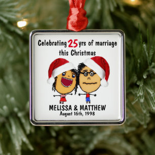 Glückliche Hochzeits-Weihnachts-Cartoon Ornament Aus Metall
