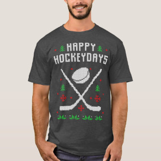 Glückliche Hockey-Tage Lustiger hässlicher Weihnac T-Shirt