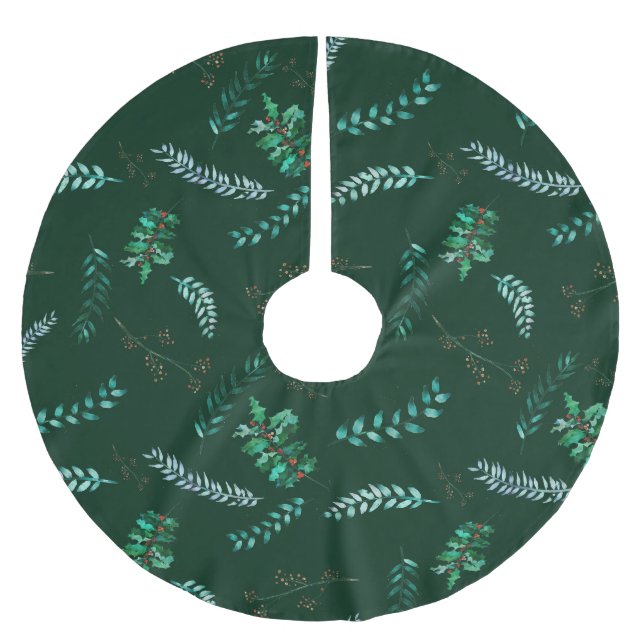 Glückliche Holly-Blätter Polyester Weihnachtsbaumdecke (Vorderseite)