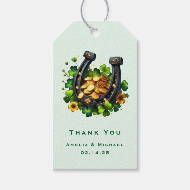 Glückliche Horseshoe und Goldmünzen Hochzeit Viele Geschenkanhänger (Vorderseite)