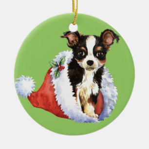 Glückliche Howliday lange Mantel-Chihuahua Keramikornament