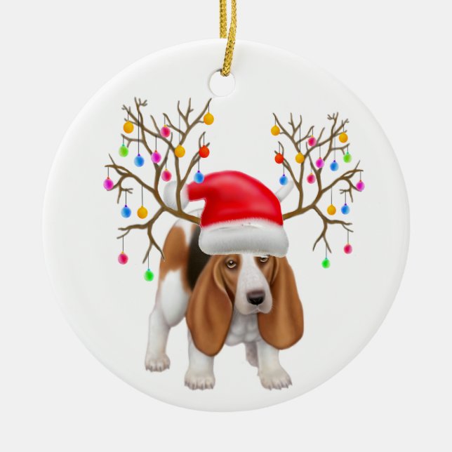 Glückliche Howlidays Basset Hound Verzierung Keramikornament (Vorne)