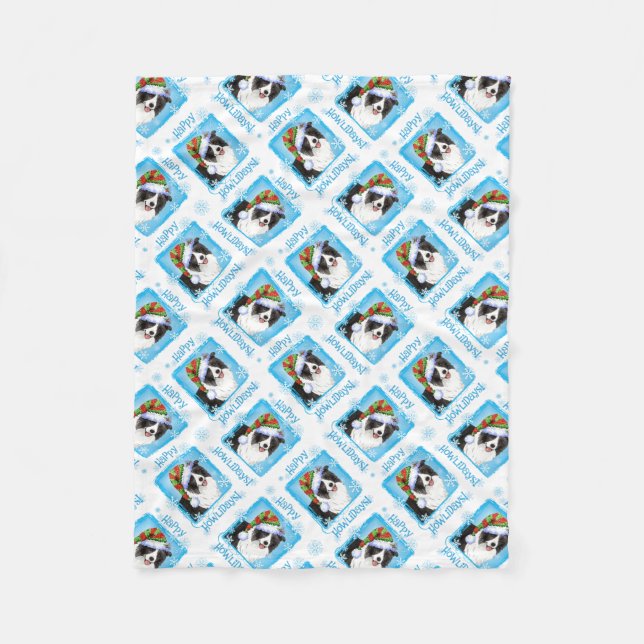 Glückliche Howlidays Border-Collie Fleecedecke (Vorderseite)