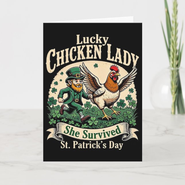 Glückliche Hühnerdame sie überlebte St. Patrick’s  Karte (Vorderseite)