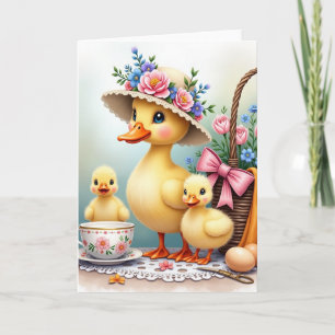 Glückliche Hühnerfamilie Frühling Karte