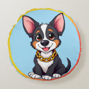 Glückliche Hunde-Cartoon-Illustration Rundes Kissen