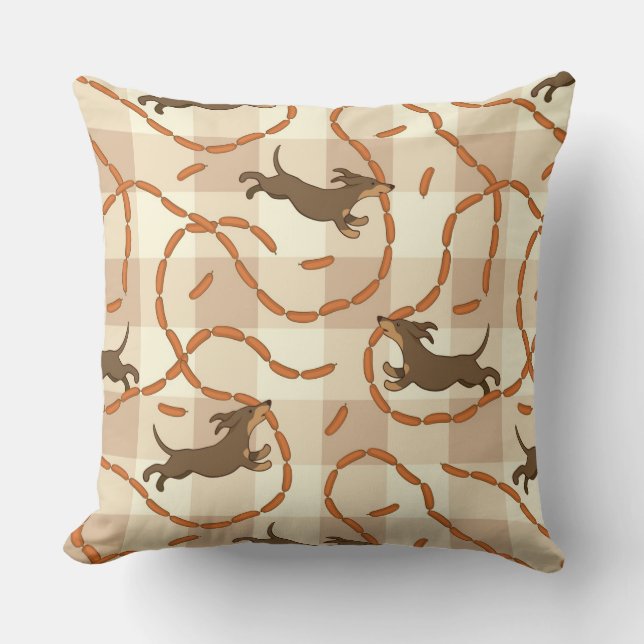 glückliche Hunde mit Wursthintergrund Kissen (Vorderseite)