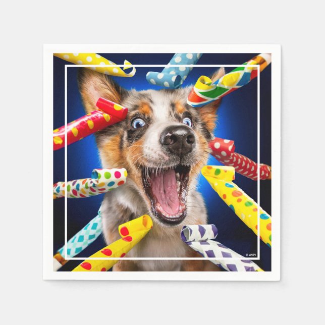Glückliche Hunde-Party-Tröten Serviette (Vorderseite)