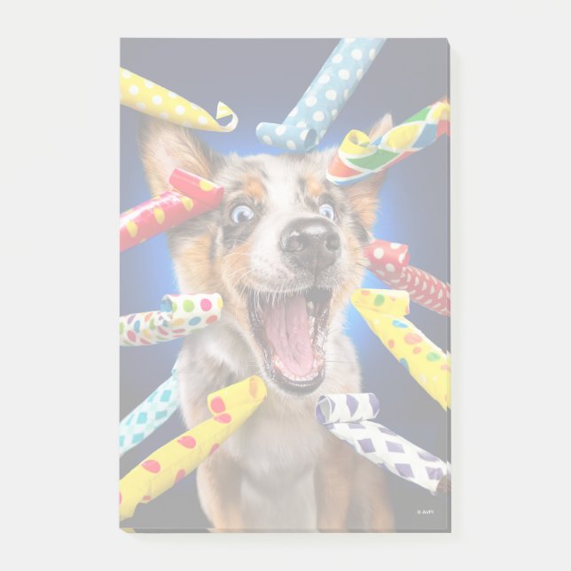 Glückliche Hundeparty-Tröten Post-it Klebezettel (Vorderseite)