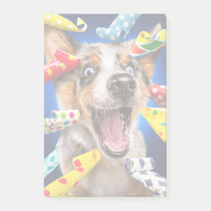 Glückliche Hundeparty-Tröten Post-it Klebezettel