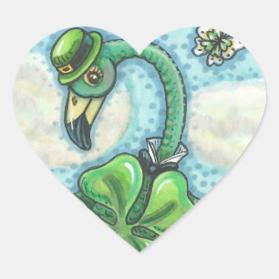 GLÜCKLICHE IRISCHE GRÜNE FLAMINGO-STICKER Blatt Herz-Aufkleber