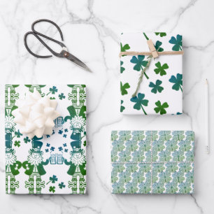 Glückliche irische Kleeblätter der Kobolde Geschenkpapier Set