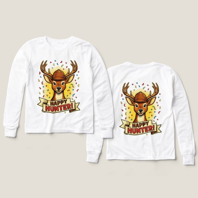 Glückliche Jagdfeier Hirsch  Spaß festlich jagend (Design Vorderseite & Rückseite)