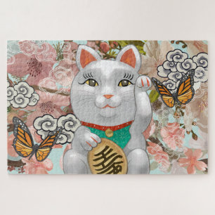 Glückliche japanische Katze BLUME Puzzle