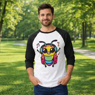 Glückliche Kakerlake mit Kopfhörern hört Musik T-Shirt