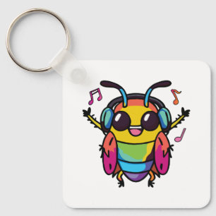 Glückliche Kakerlake mit Kopfhörern und Musik Schlüsselanhänger